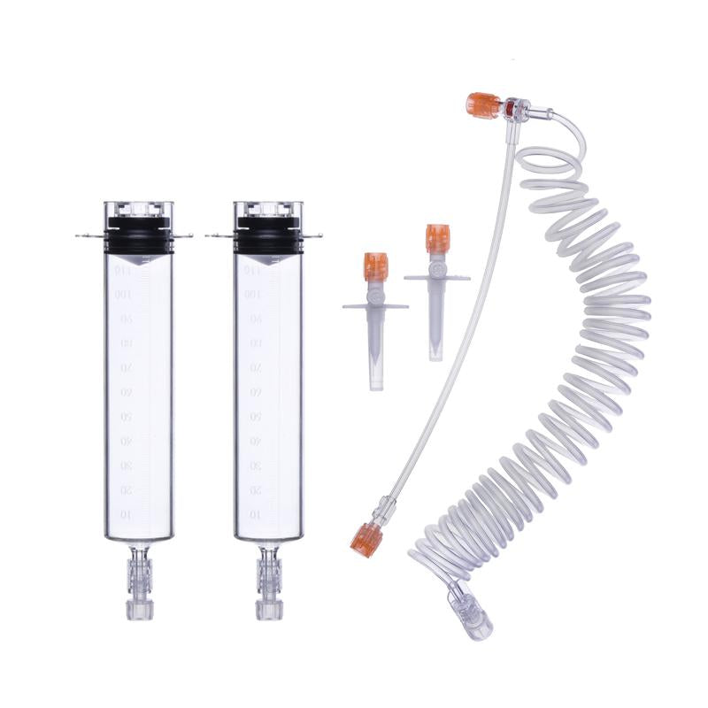 CHS USA Dual 65ml Syringe Kit, Integral T-Set 96in Coiled Tubing, Fluid Spikes, Compatible with Medrad Spectris MR Injector, UOM CA/50, COO Canada