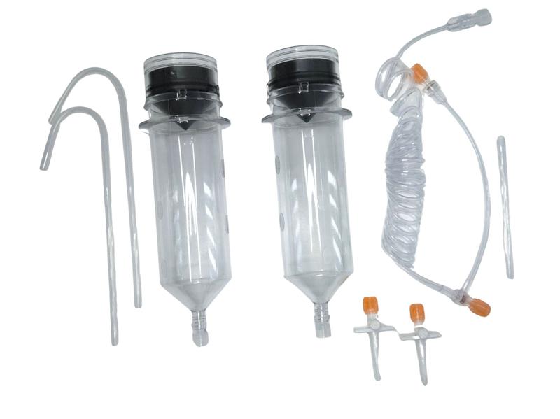 CHS USA Dual 200ml Syringe Kit, T-Set 60in Coiled Tubing with Dual Check Valves, Prime Tube with Drip Cap, Fill Straws, Small and Large Spikes, UOM CA/20, COO Canada