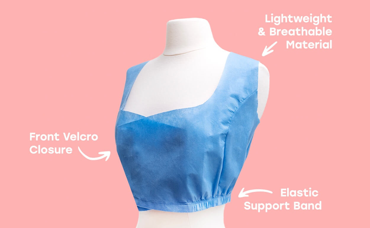 Heartsnug Disposable Medical Chest Garment. Disposable adjustable chest garment provides women with comfort, coverage, and dignity during medical exams and procedures. It offers secure support, allowing clinicians easy chest access. 250 ea/bag.