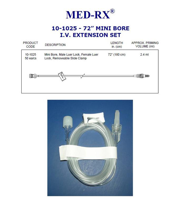 CHS USA, Inc MINI BORE 72" MRX SINGLE LINE LUER LOCK, W/SLIDE CLAMP, CS 50 COO: Taiwan