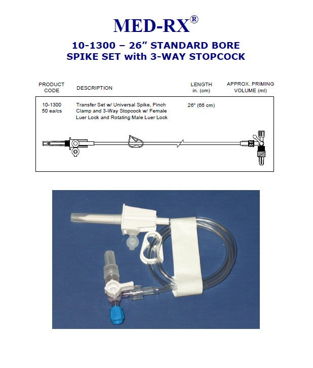 CHS USA Inc, FLUID TRANS.SET 26" MRX (66CM)SPIKE, PINCH CLAMP, 3-WAY LUER COO: Taiwan