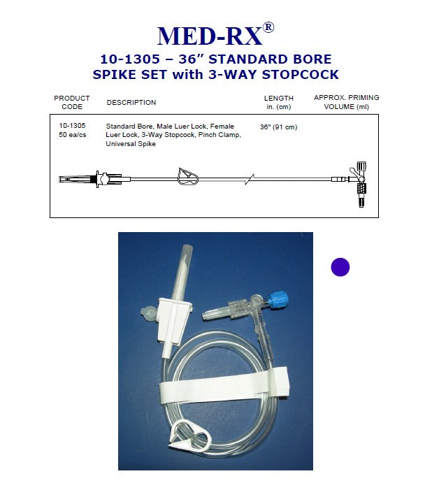 CHS USA Inc. FLUID TRANS.SET 36" MRX W/SPIKE PINCH CLAMP, 3-WAY LUER LOCK COO: Taiwan