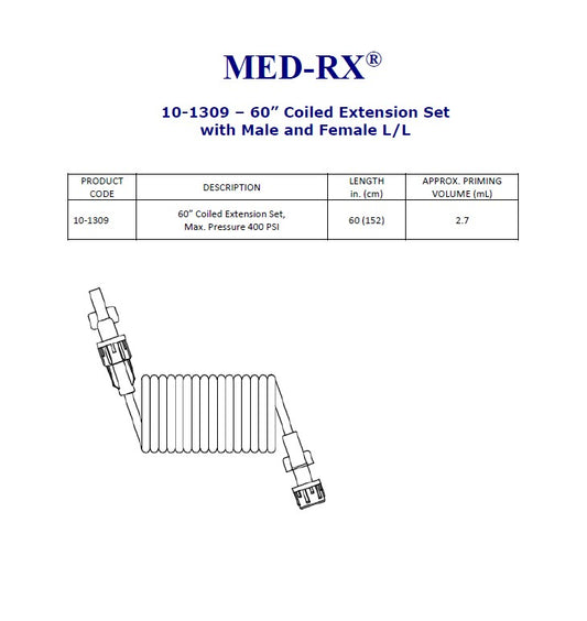 CHS USA Inc. EXT SET 60" MRX COILED LINE, 400 PSI RATED, STERILE, COO: Canada