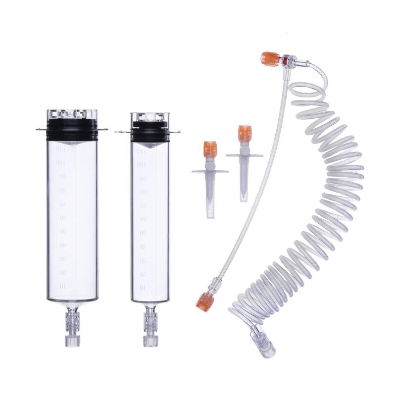 CHS USA 65ml and 115ml Syringe Kit, Integral T-Set 96in Coiled Tubing, Fluid Spikes, Compatible with Medrad Solaris MR Injector, UOM CA/50, COO Canada