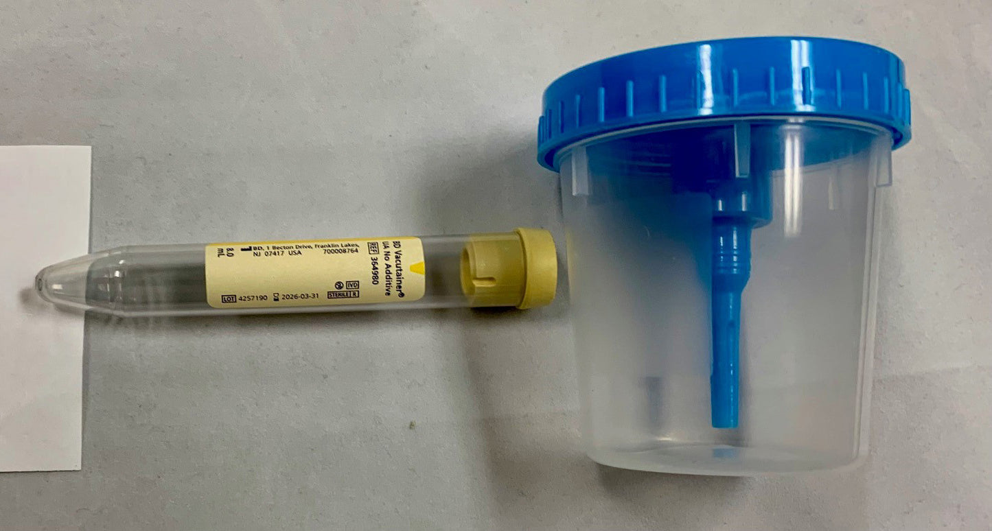 LSL URINE COLLECTION KIT WITH CUP AND INTEGRATED TRANFER DEVICE, URINALYSIS TUBE WITH YELLOW CAP AND BAG, 50 EA/CA
