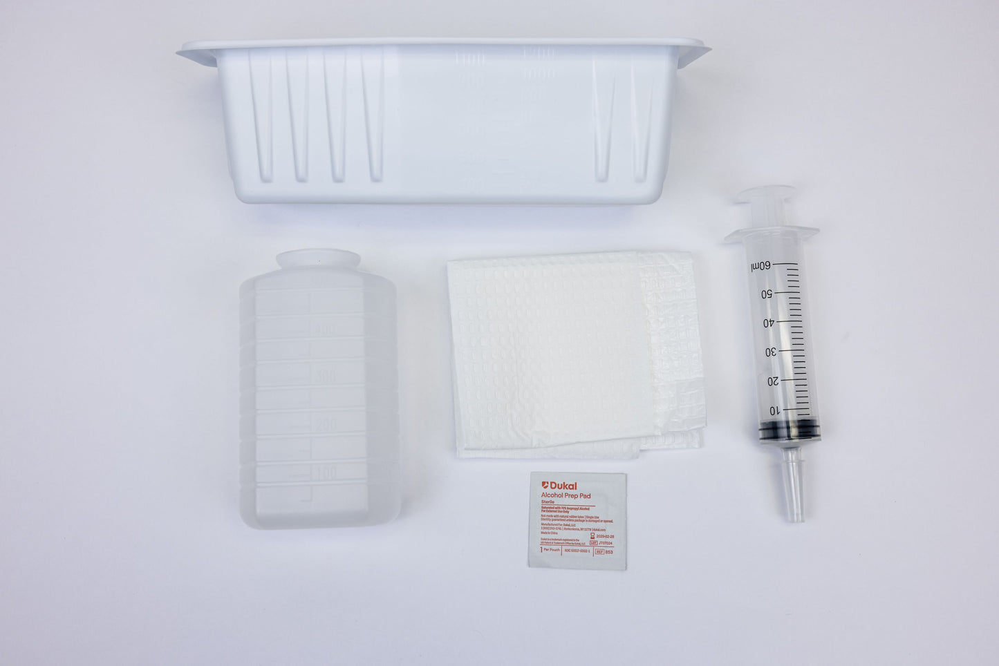 LSL PISTON IRRIGATION TRAY, PREMIUM, STERILE, 500 ML GRADUATED CONTAINER, 60 ML PISTON SYRINGE, 500 ML GRADUATED CONTAINER, TIP PROTECTOR, WATERPROOF DRAPE, ALCOHOL PREP PAD, 1200 ML GRADUATED COLLECTION TRAY, 20 EA/CA