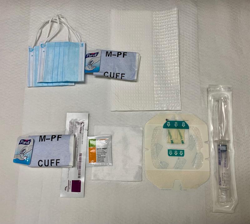 LSL PORT DRESSING CHANGE KIT (CLABSI SEQUENCED), STERILE, FACE MASK, HAND SANITIZER, NITIRILE GLOVES MED., DRAPE, HAND SANITIZER, NITRILE GLOVES MEDIUM, PREVANTICS 1.6ML SWABSTICK, SKIN PREP PROTECTIVE WIPE, GAUZE 4"X4", TEGADERM CHG IV PORT DRESSING.