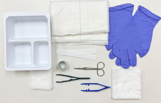 LSL WOUND DRESSING TRAY, MAJOR, 3X3 AND 4X4 GAUZE, FORCEPS PLASTIC POINTED, LIFT FORCEPS, S/B SCISSORS WIRE, PLASTIC SPATULAS, NITRILE GLOVES POWDER FREE, ABD PAD 8X10, ROLL OF HYPOALLERGENIC TAPE 1X54, 3-COMPARTMENT TRAY, STERILE, 20 EA/CA