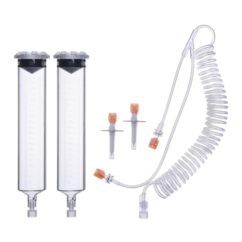 CHS USA Dual 100ml Syringe Kit, Y-Set 96in Coiled Tubing with Dual Check Valves, Fill Spikes, Compatible with Bracco Empower MR Injector, UOM CA/50, COO Canada