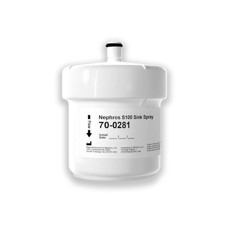 70-0280-IS - Nephros S100 Sink Spout Filter, 10 Packs/Case (4-Packs), for sink fixtures - Each multi-pack provides 4 microfilters for protection against bacteria at a single point of use. Each filter has a 3-month service life, 12 mos total protection.