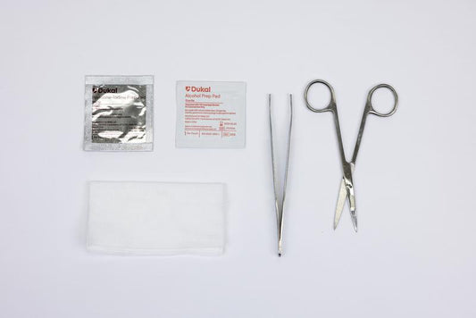 LSL SUTURE REMOVAL SET, IRIS SCISSORS, ADSON SERRATED FORCEPS, GAUZE, PVP PREP PAD, ALCOHOL PREP PAD, STERILE, 50 EA/CA