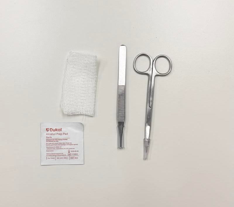 LSL SUTURE REMOVAL SET, IRIS SCISSORS STRAIGHT, ADSON SERRATED FORCEPS, 3X3 8-PLY GAUZE, ALCOHOL PREP PAD MEDIUM, STERILE, 50 EA/CA