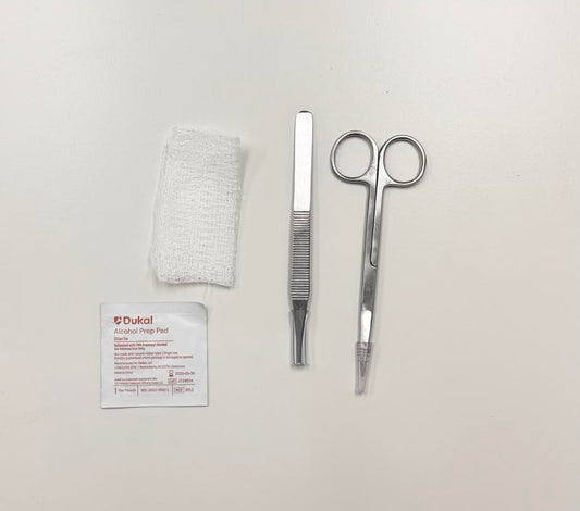 LSL SUTURE REMOVAL SET, IRIS SCISSORS STRAIGHT, ADSON SERRATED FORCEPS, 3X3 8-PLY GAUZE, ALCOHOL PREP PAD MEDIUM, STERILE, 50 EA/CA