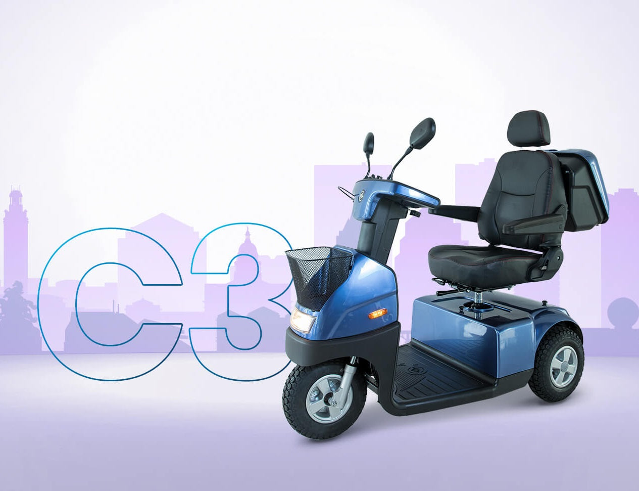 Afikim Scooters, Blue C3 Wheel 9.3 MPH Mobility Scooter with 18" Seat, 950 Watt Motor and 48AH Batteries