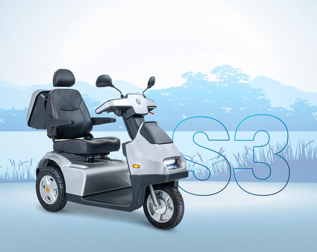 Afikim Scooters, Silver S3 Wheel 9.3 MPH Mobility Scooter with 20" Seat, 1400 Watt Motor and 75 AH Batteries