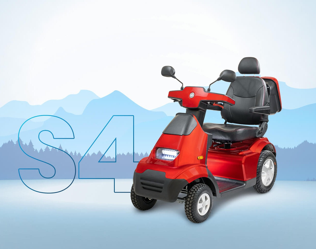 Afikim Scooters, Silver S4 Wheel 9.3 MPH Mobility Scooter with 20" Seat, 1400 Watt Motor and 75 AH Batteries