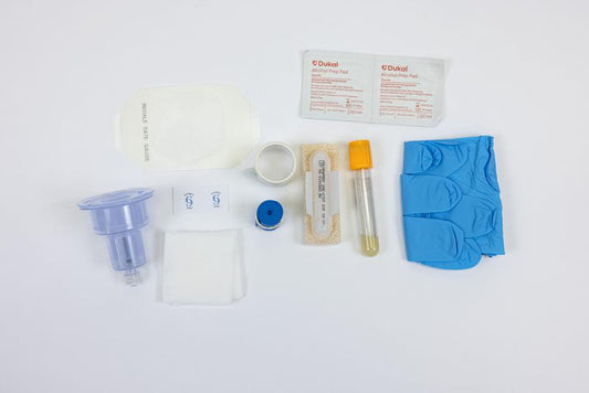 LSL CLEAN COLLECT IV DRAWN BLOOD CULTURE KIT, STERILE, SST PLH 3.5 ML GOLD, BLOOD COLLECTION ADAPTER, NITRILE WALLETED GLOVES  MED., CHLORAPREP FREPP 1.5 ML, LSL DRESSING-FRAME STYLE, LSL TAPE 1X18", ALCOHOL PREP PAD, TOURNIQUET 3/4X18", 2X2 NON-WOVEN