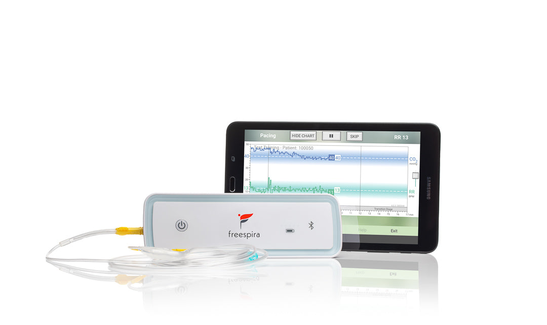 Freespira is an at-home durable medical equipment (DME), non-medication FDA-cleared adjunctive treatment for the symptoms of panic disorder (panic attacks), and PTSD. It's a one time, 28-day treatment.