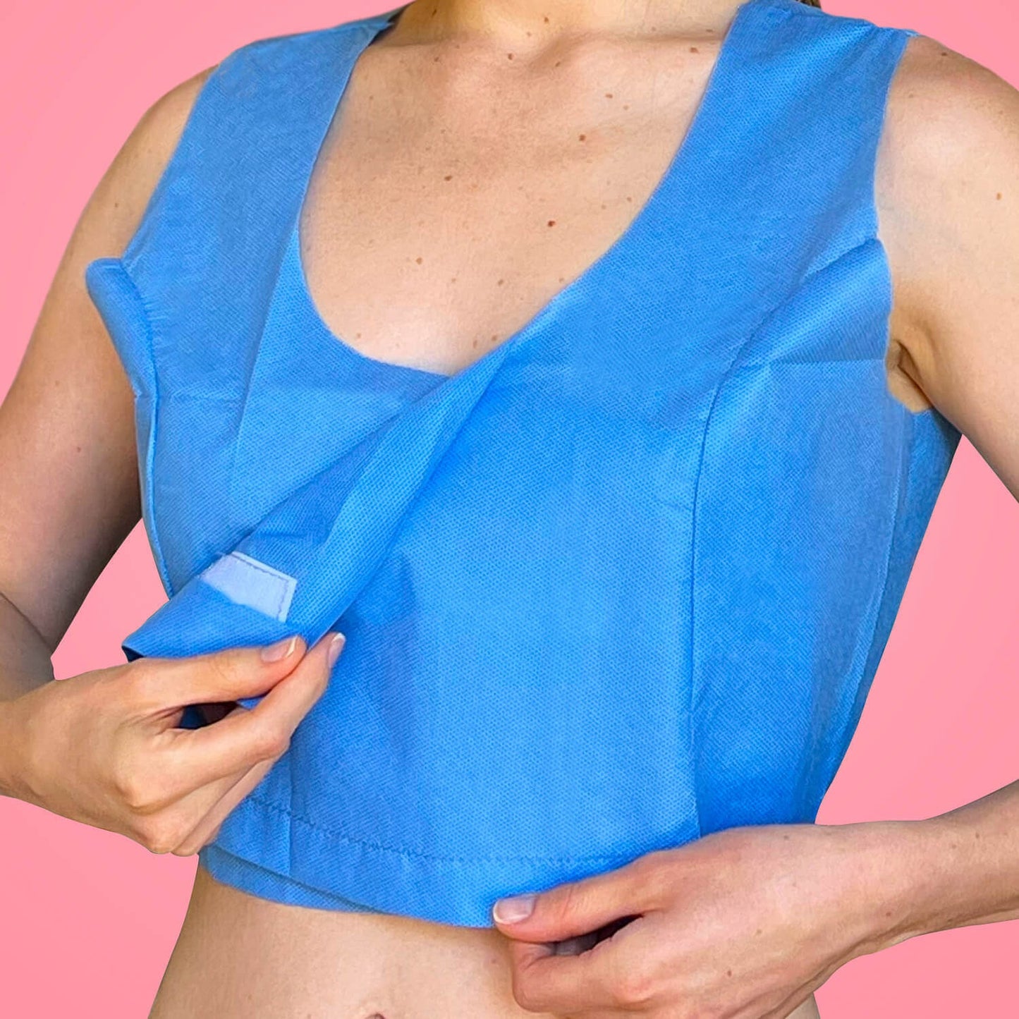 Heartsnug Disposable Medical Chest Garment. Disposable adjustable chest garment provides women with comfort, coverage, and dignity during medical exams and procedures. It offers secure support, allowing clinicians easy chest access. 250 ea/bag.