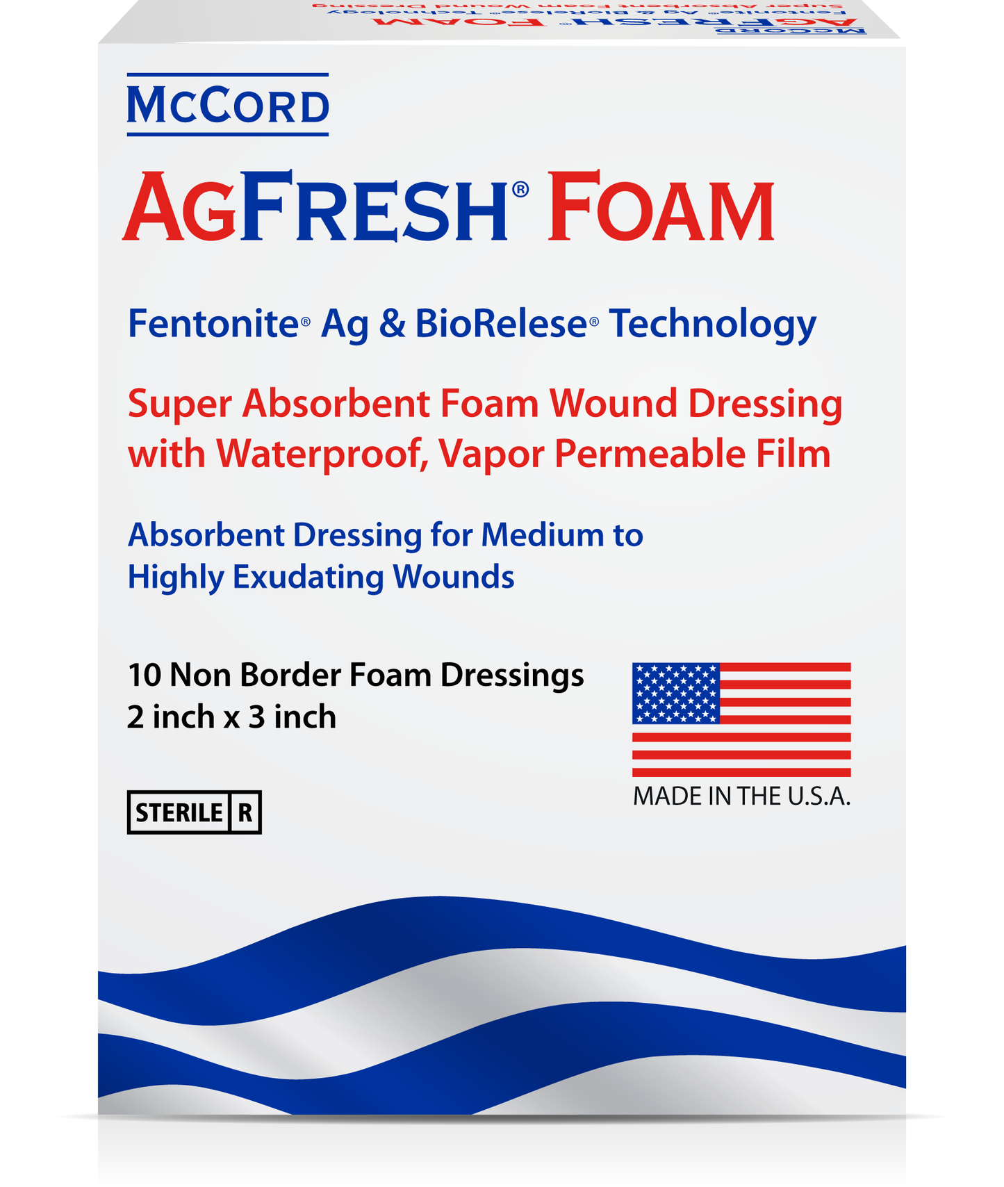 McCord BioRelese Foam Dressing 2"x 3". 10 Foam Pouches /Carton.
