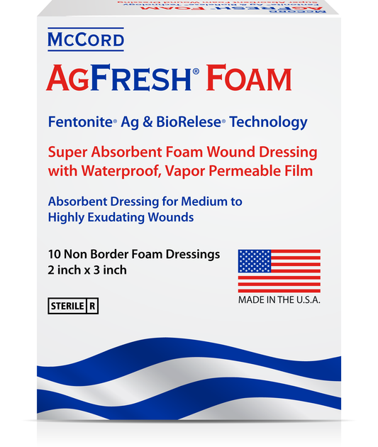 McCord BioRelese Foam Dressing 2"x 3". 10 Foam Pouches /Carton, 5 Cartons/Case