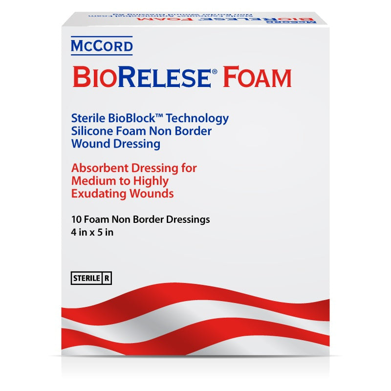 McCord BioRelese Foam Dressing 4"x 5" . 10 Foam Pouches /Carton, 5 Cartons/Case