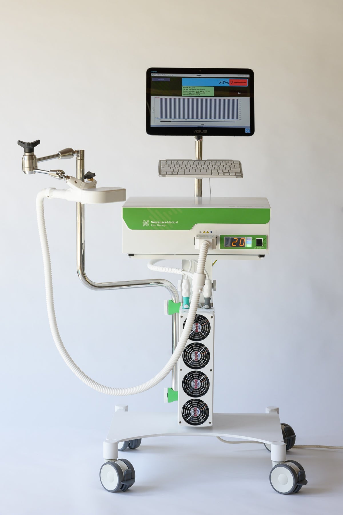 The NeuraLace Medical Axon Therapy System requires annual service, which is proprietary & must be conducted by a NeuraLace Medical Certified Techniciam. The annual service includes a complete evaluation of the device, recalipration & fluid level check