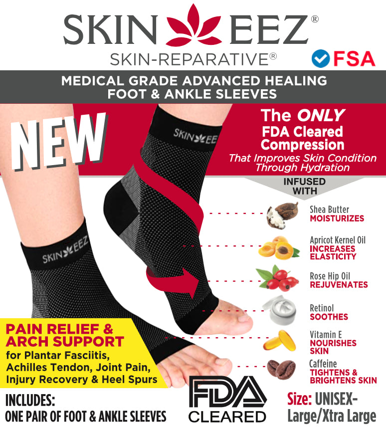 Compression Sleeve - Skineez Medical Grade Plantars Fasciitis Black L/XL, Made in USA, 30 Pairs/Case