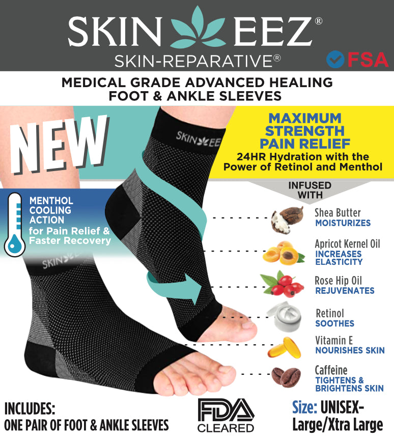 Compression Sleeve - Skineez Medical Grade Plantars Fasciitis Black L/XL Menthol, Made in USA, 30 Pairs/Case