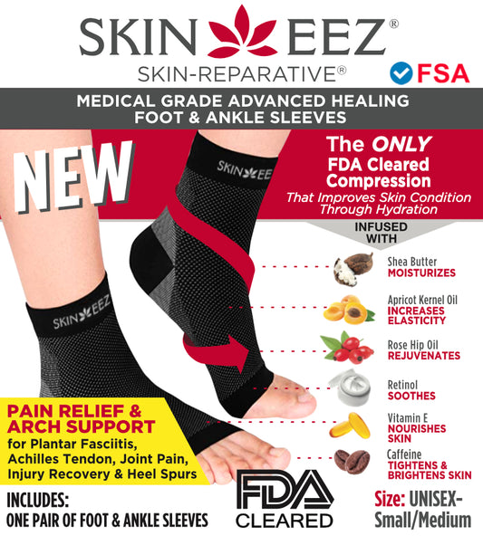 Compression Sleeve - Skineez Medical Grade Plantars Fasciitis Black S/M, Made in USA, 30 Pairs/Case