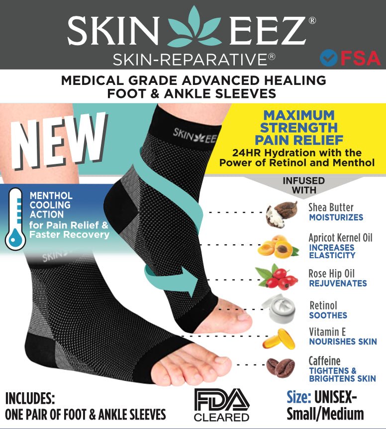 Compression Sleeve - Skineez Medical Grade Plantars Fasciitis Black S/M Menthol , Made in USA, 30 Pairs/Case