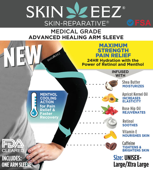 Compression Sleeve - Skineez Medical Grade Arm Sleeve Black L/XL Menthol, Made in USA, 30 Pairs/Case