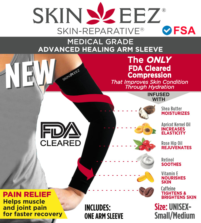 Compression Sleeve - Skineez Medical Grade Arm Sleeve Black S/M, Made in USA, 30 Pairs/Case