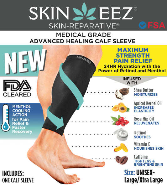 Compression Sleeve - Skineez Medical Grade Calf Sleeve Black L/XL Menthol, Made in USA, 30 Pairs/Case