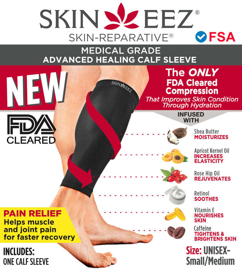 Compression Sleeve - Skineez Medical Grade Calf Sleeve Black S/M, Made in USA, 30 Pairs/Case