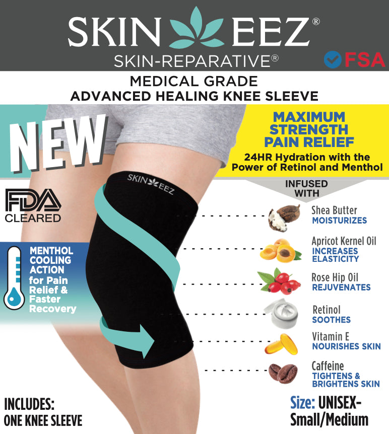 Compression Sleeve - Skineez Medical Grade Knee Sleeve Black S/M Menthol, Made in USA, 30 Pairs/Case