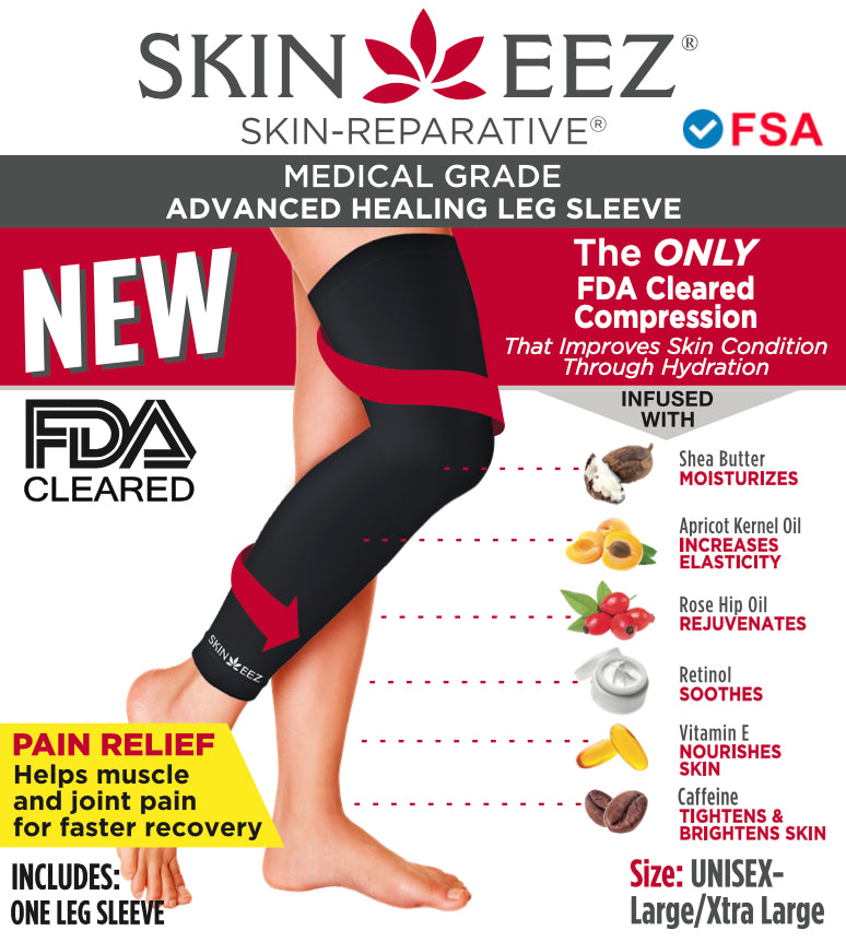 Compression Sleeve - Skineez Medical Grade Leg Sleeve Black L/XL, Made in USA, 30 Pairs/Case