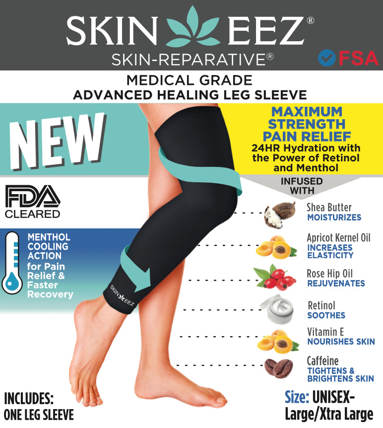 Compression Sleeve - Skineez Medical Grade Leg Sleeve Black L/XL Menthol, Made in USA, 30 Pairs/Case
