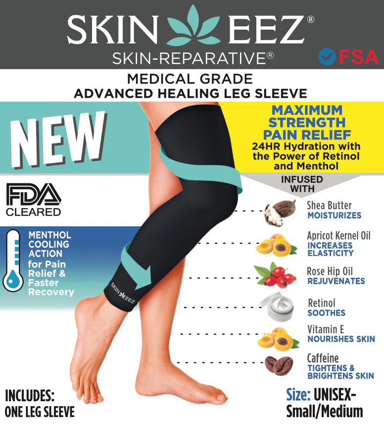 Compression Sleeve - Skineez Medical Grade Leg Sleeve Black S/M Menthol, Made in USA, 30 Pairs/Case