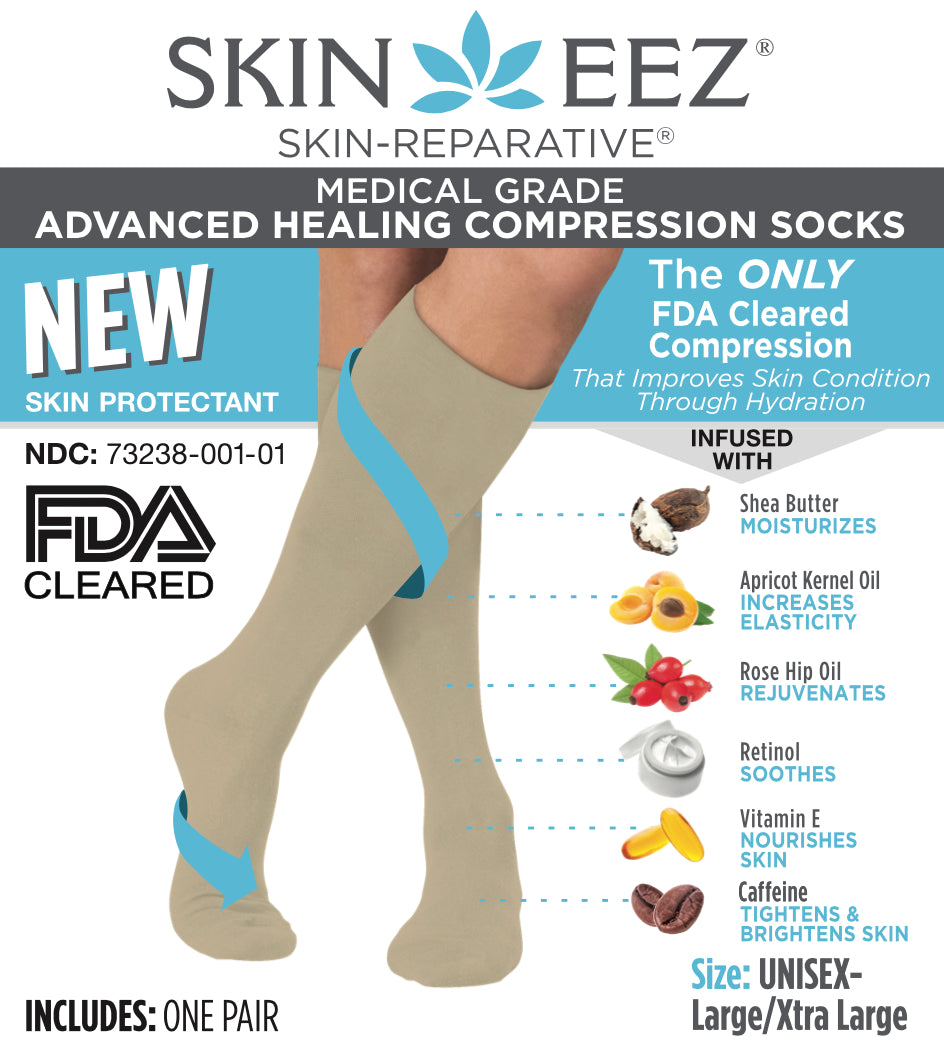 Compression Socks / Stockings - Skineez Medical Grade Advanced Healing Compression Sock 10-20mmHG Tan L/XL, Made in USA, 30 Pairs/Case