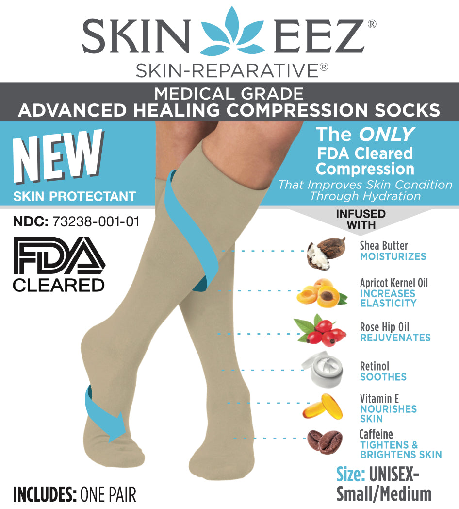 Compression Socks / Stockings - Skineez Medical Grade Advanced Healing Compression Sock 10-20mmHG Tan S/M, Made in USA, 30 Pairs/Case