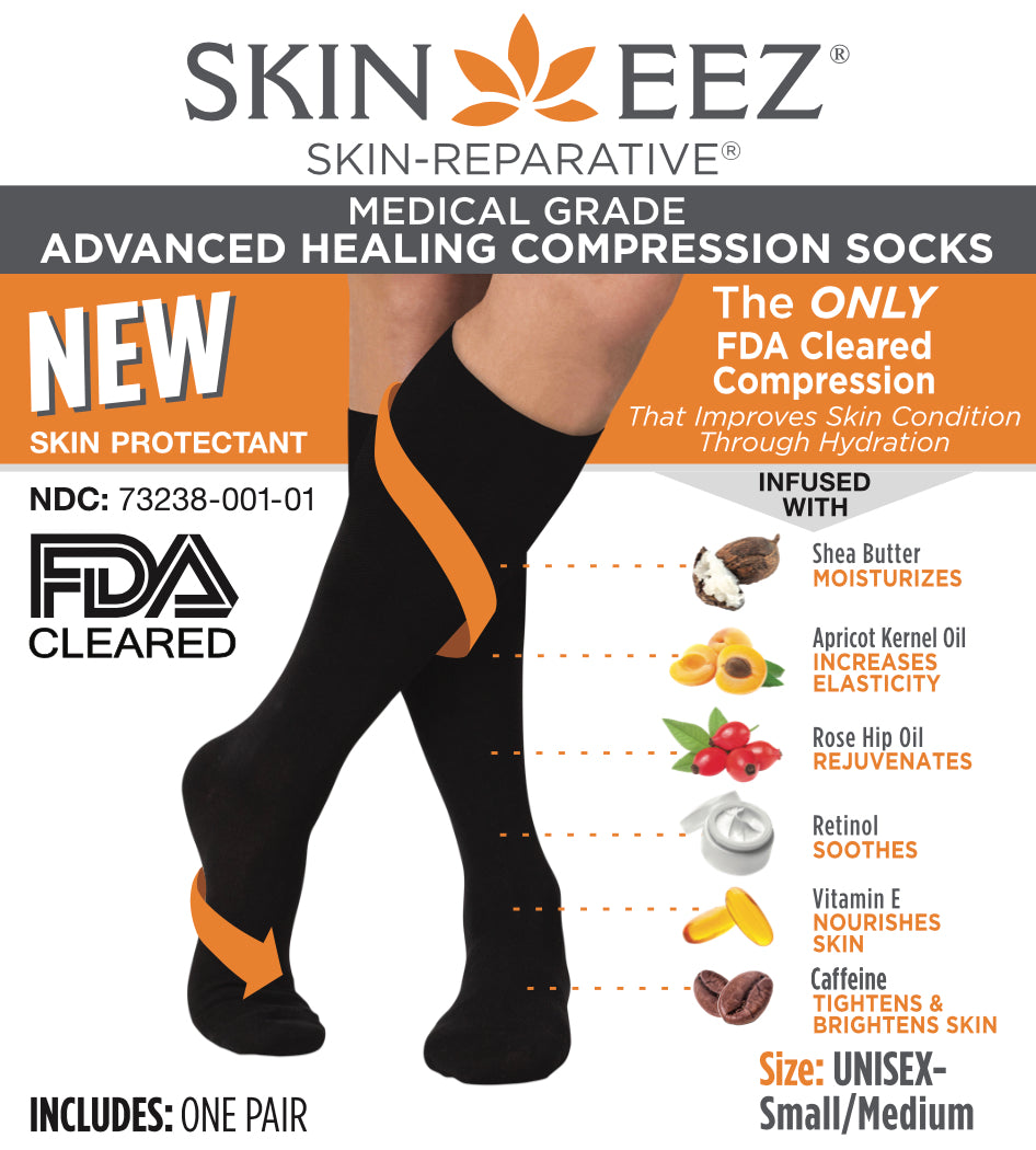 Compression Socks / Stockings - Skineez Medical Grade Advanced Healing Compression Sock 20-30mmHG Black S/M, Made in USA, 30 Pairs/Case