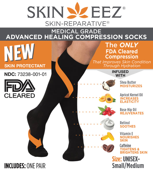 Compression Socks / Stockings - Skineez Medical Grade Advanced Healing Compression Sock 20-30mmHG Black S/M, Made in USA, 30 Pairs/Case