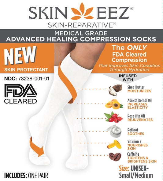 Compression Socks / Stockings - Skineez Medical Grade Advanced Healing Compression Sock 20-30mmHG White S/M, Made in USA, 30 Pairs/Case