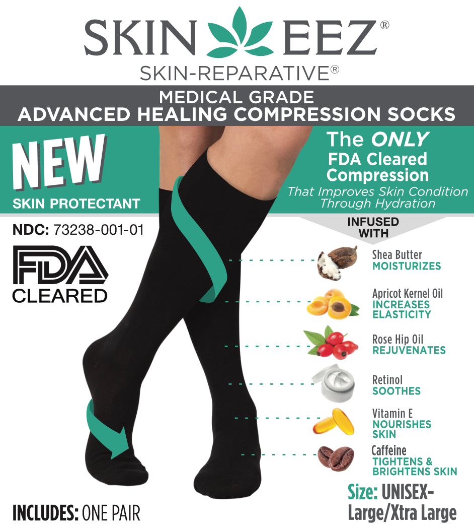 Compression Socks / Stockings - Skineez Medical Grade Advanced Healing Compression Sock 30-40mmHG Black L/XL, Made in USA, 30 Pairs/Case