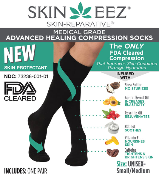 Compression Socks / Stockings - Skineez Medical Grade Advanced Healing Compression Sock 30-40mmHG Black S/M, Made in USA, 30 Pairs/Case