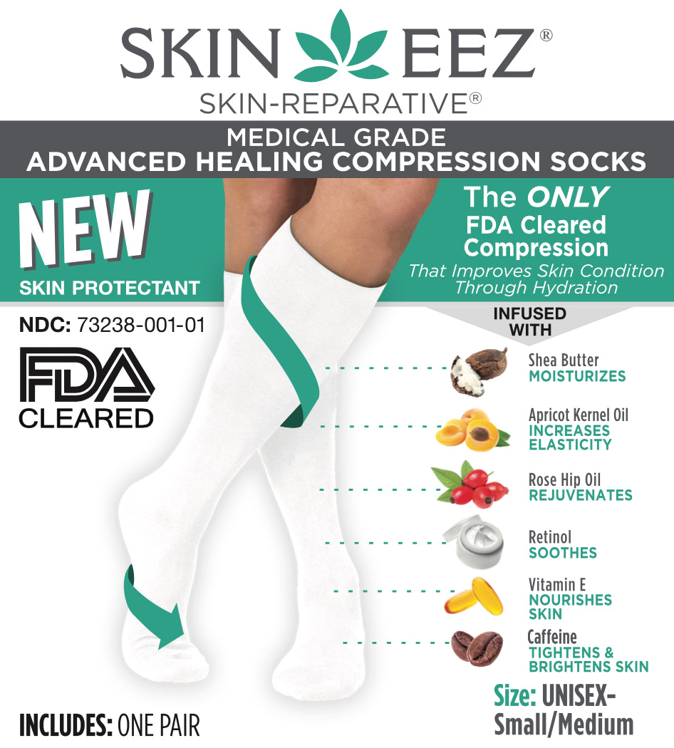 Compression Socks / Stockings - Skineez Medical Grade Advanced Healing Compression Sock 30-40mmHG White S/M, Made in USA, 30 Pairs/Case