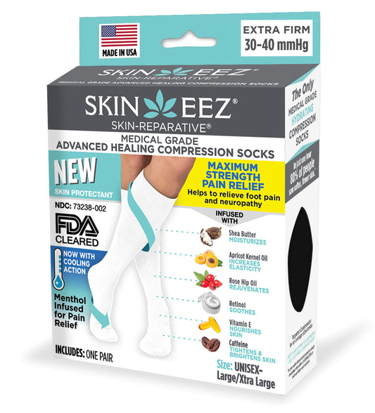 Compression Socks / Stockings - Skineez Medical Grade Advanced Healing Compression Sock 30-40mmHG White L/XL Menthol , Made in USA, 30 Pairs/Case