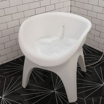Shower chair with soaking basin molded into seat, with port hose connection (includes hose and diverter)