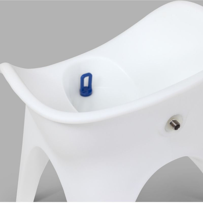 Shower chair with soaking basin molded into seat, with port hose connection (includes hose and diverter)